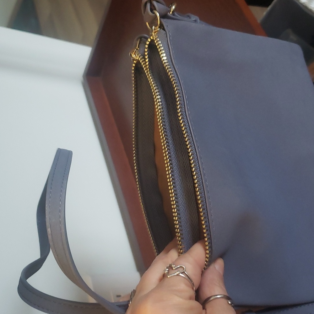 Purse. Grey suede like. 2 zipper compartments.